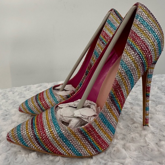 Gorgeous Rhinestone Rainbow Barbiecore Shoes - Picture 1 of 6